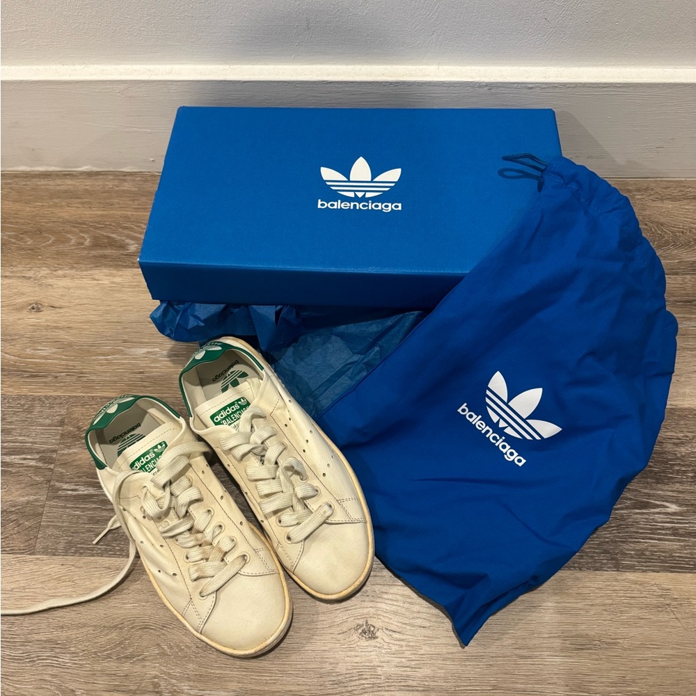 Balenciaga Cream Sneakers with Green Accents